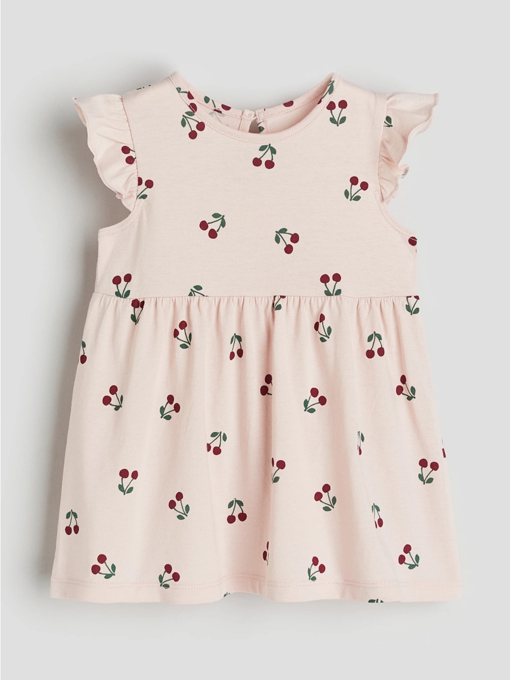 H&M - Baby Pink Cherry Print Ruffle Sleeve Jersey Dress